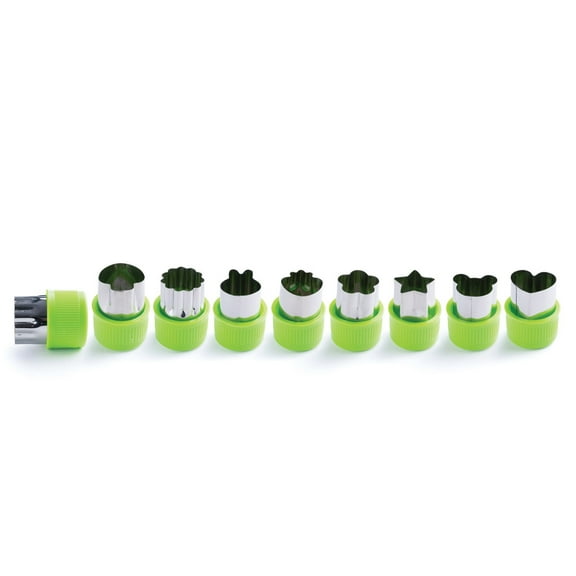 HIC Kitchen Mini Fruit and Vegetable Cutter Garnishing Set, Stainless Steel Safety Blades, 9-Piece Set