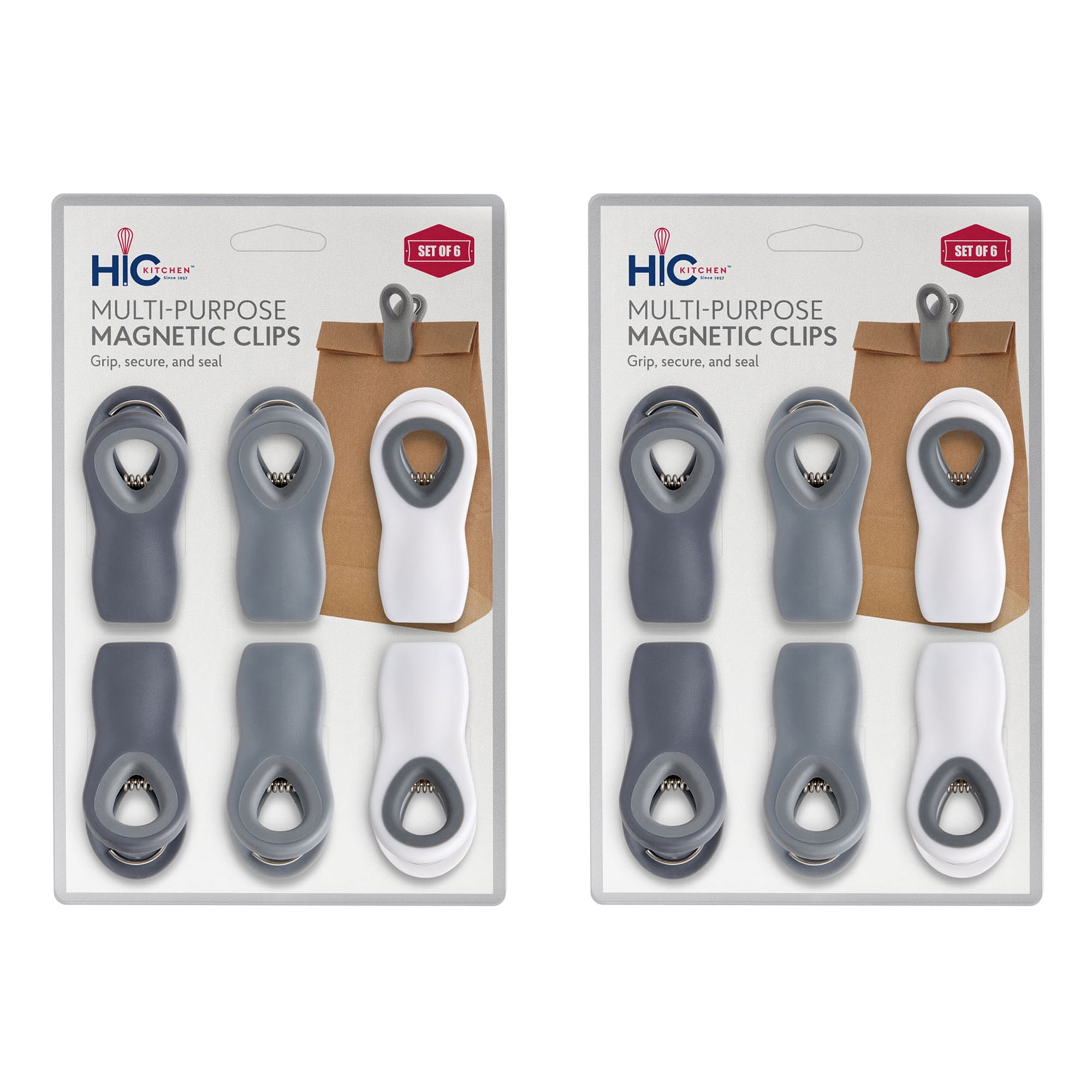 HIC Kitchen Multi-Purpose Magnetic Clips, Soft-Grip Handles, 2 Sets of ...