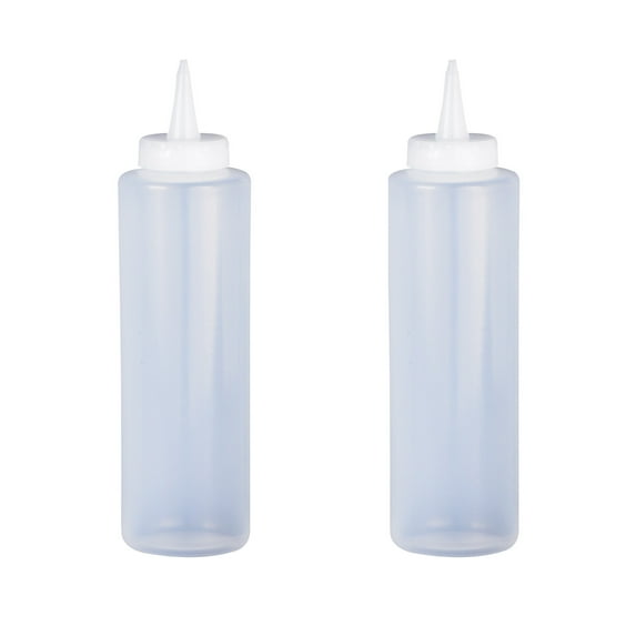 HIC Kitchen Refillable Squeeze Bottles with Nozzle Caps, Clear, BPA Free, 12-Ounce, Set of 2