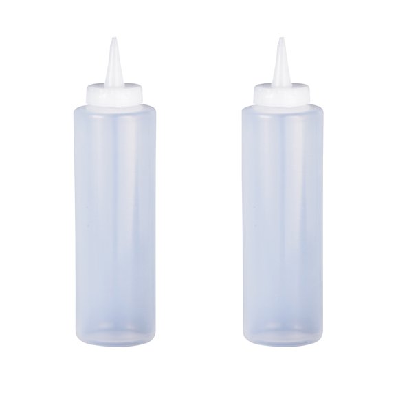 HIC Kitchen Refillable Squeeze Bottles with Nozzle Caps, Clear, BPA Free, 12-Ounce, Set of 2