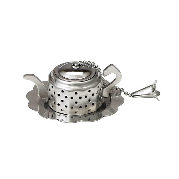 HIC Kitchen Tea Infuser, Teapot Shape with Drip Tray, 18/8 Stainless Steel, Set of 2