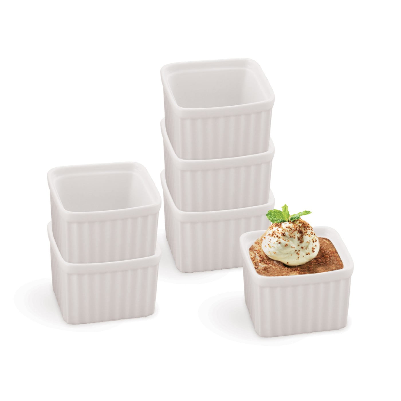 HIC Porcelain Square Ramekin 6ounce, 3inch, Set of 6