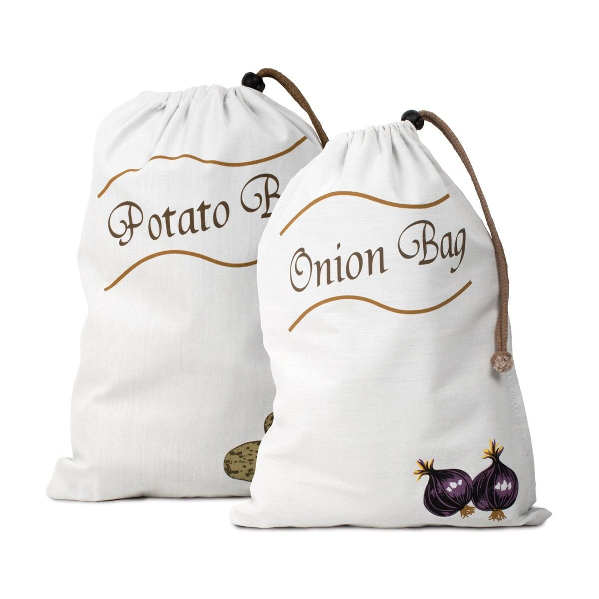 HIC Reusable Potato & Onion Saver Bag Set with Drawstring Closure
