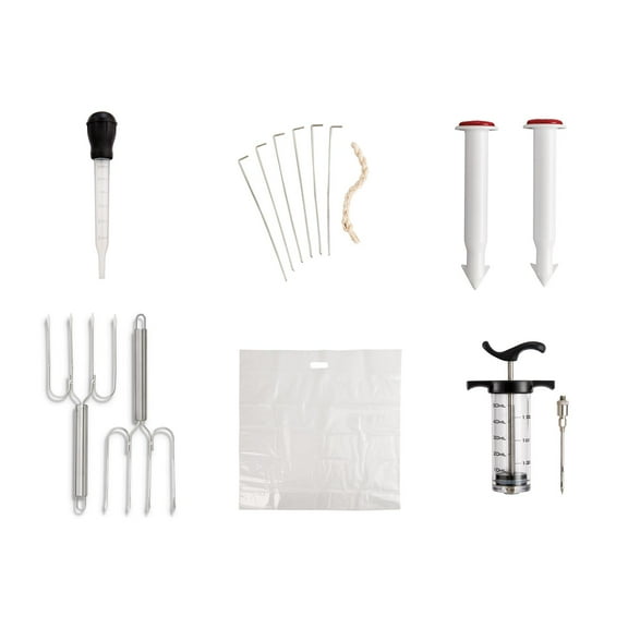 HIC Roasting 20-Pound Turkey Prep Kit with Brining Bag, Flavor Injector, Lacers, Pop Up Timers, Baster, and Lifter Forks