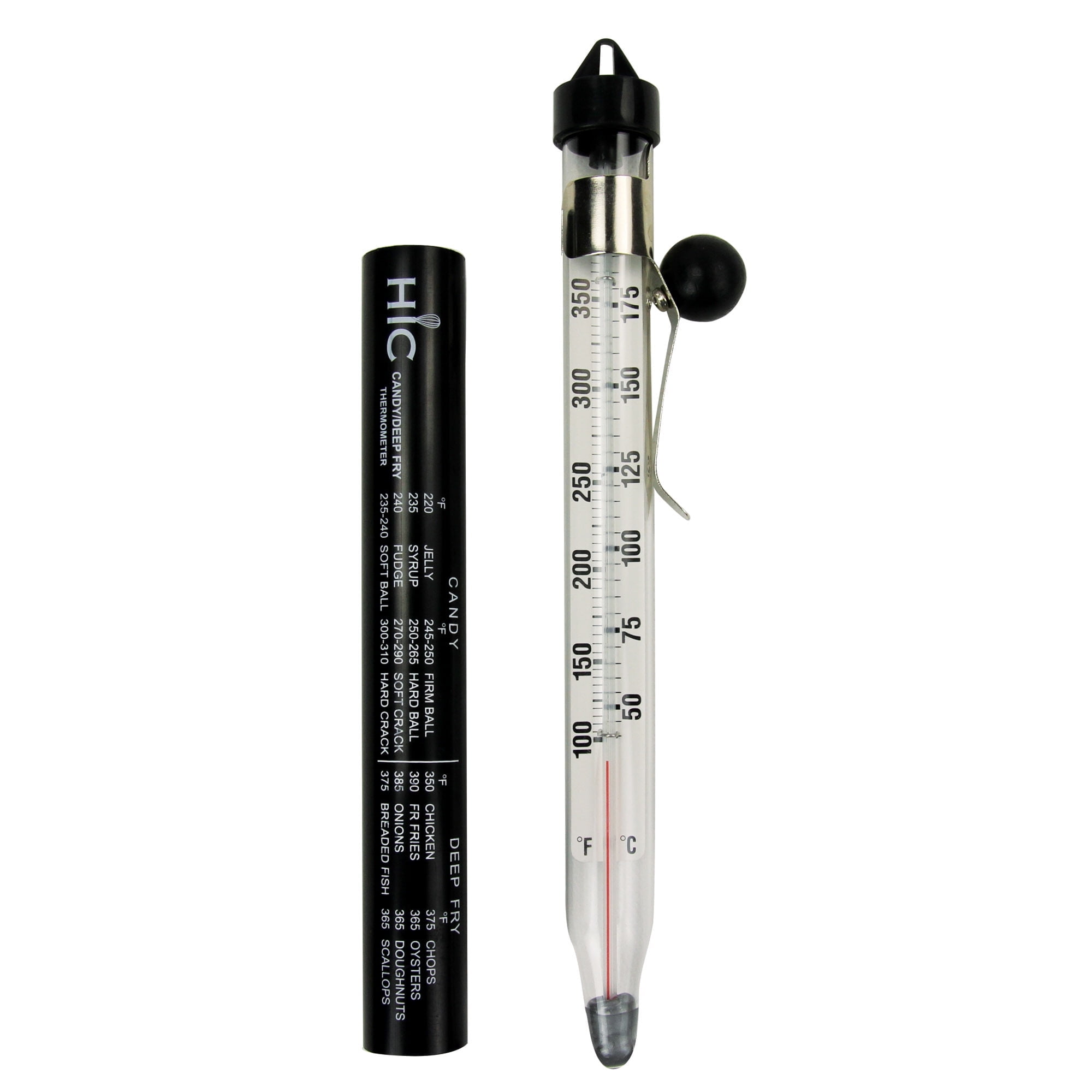 HIC Roasting Deep Fry Candy Jelly Thermometer, Easy-Read Glass Tube with Protective Sheath and Temperature Guide