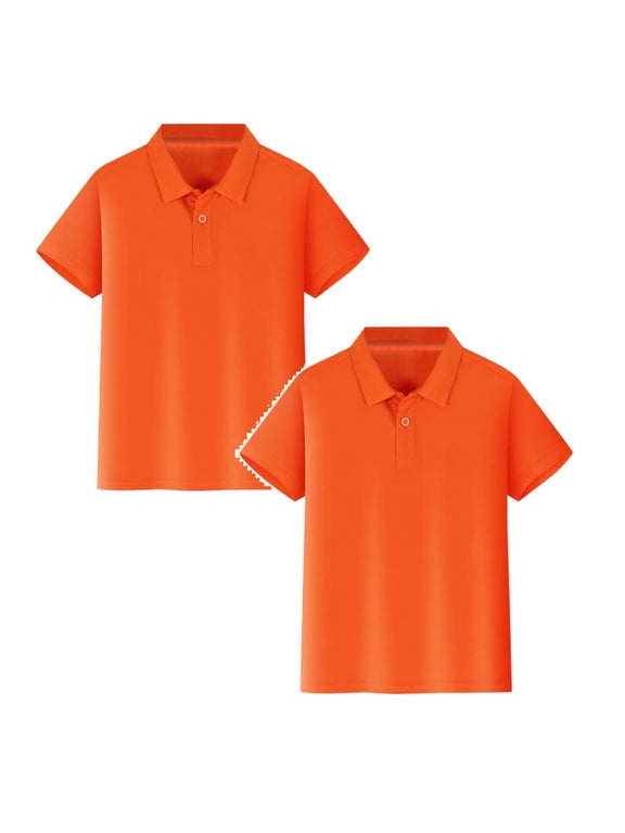 2 Pack Boys Polo Shirt School Uniform Polo Shirts for Boys Girls Kids Short Sleeve Polo 4T-14Y (Orange)