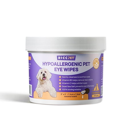HICC Pet Hypoallergenic Eye Wipes for Dogs and Cats, 100 Ct, Tear Stain Removal and Skin Cleansing