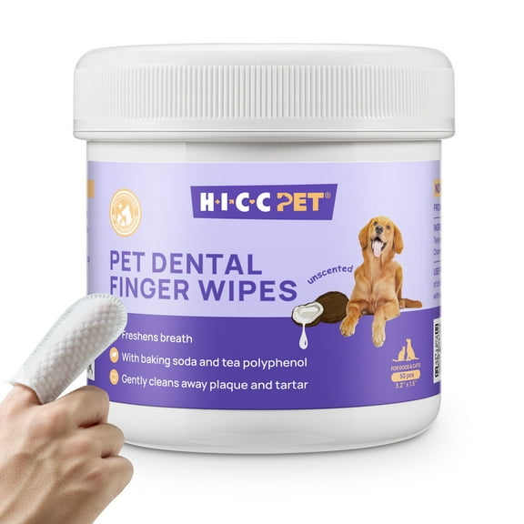 HICC Pet Dental Finger Wipes for Dogs and Cats, 50 Count, Teeth Cleaning and Plaque Control