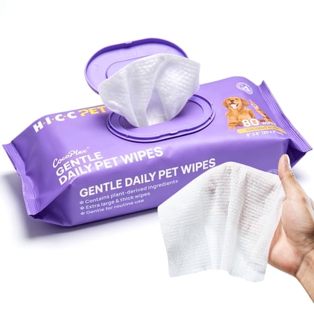 HICC Pet Dog Bath Wipes for Cleaning, Grooming and Deodorizing - Pet Wipes for Dogs & Cats, Waterless Dog Shampoo Wash, Coconut Scent, 80 Count