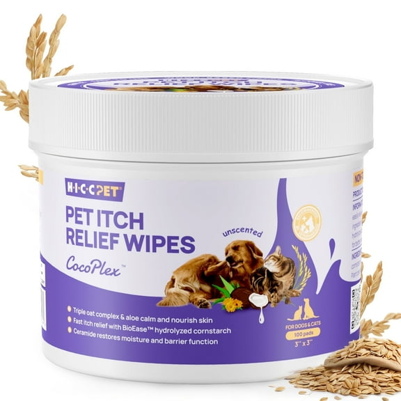 HICC Pet Itch Relief Wipes for Dogs and Cats, 100 Ct, Soothing & Anti-Itch
