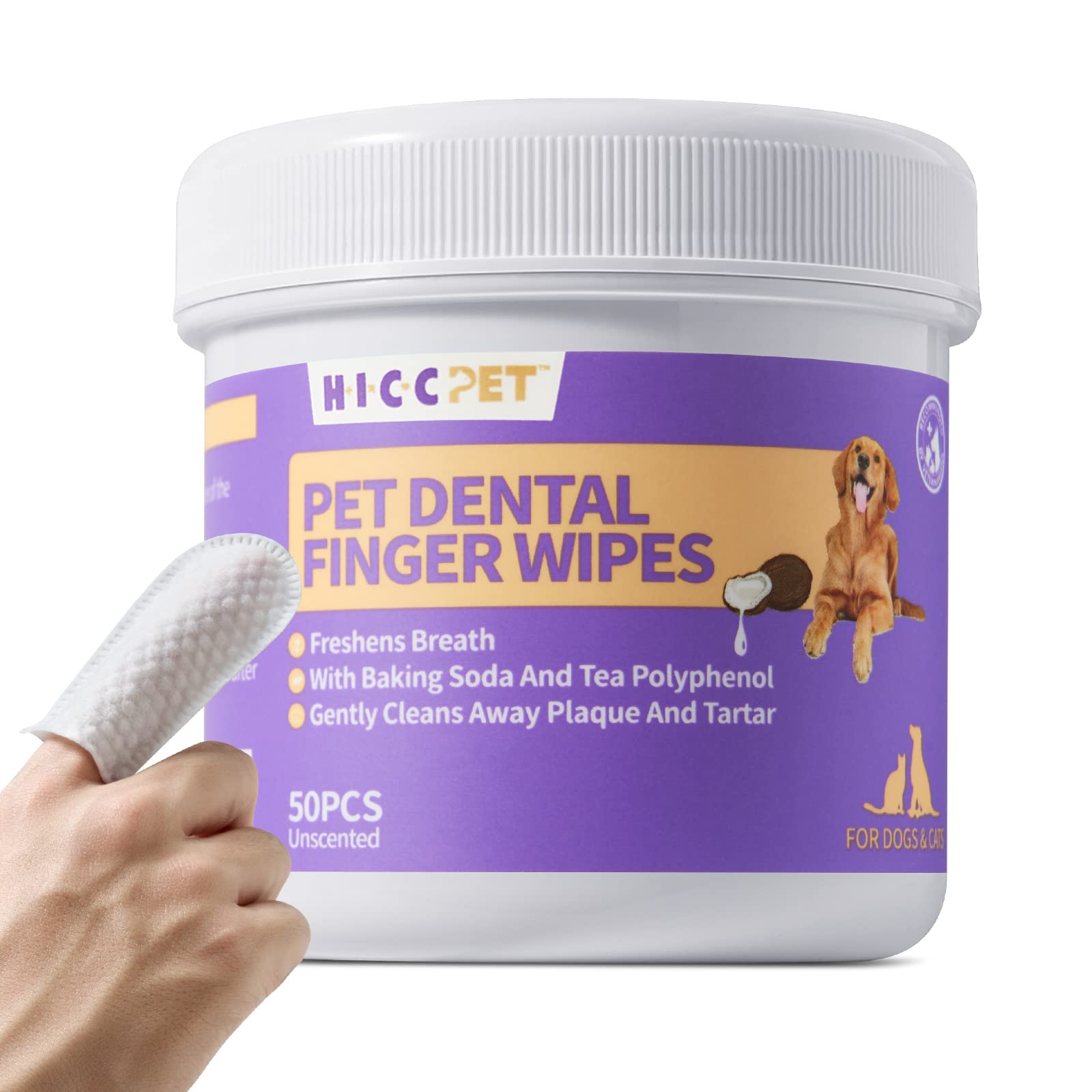 HICC Pet Teeth Cleaning Wipes for Dogs & Cats, Remove Bad Breath by Removing Plaque and Tartar