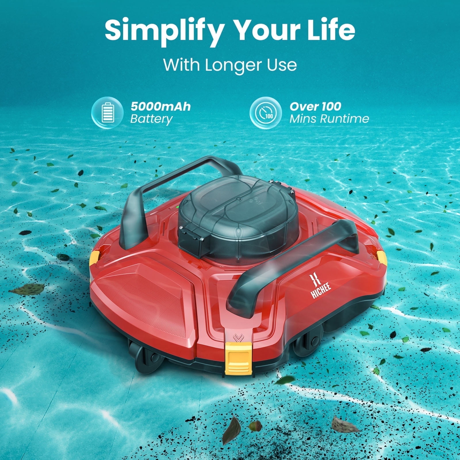 WYBOT Cordless Robotic Pool Vacuum – 120 Min Runtime, Dual Filters, For Flat Bottom Pools Up To 1076 Sq.ft
