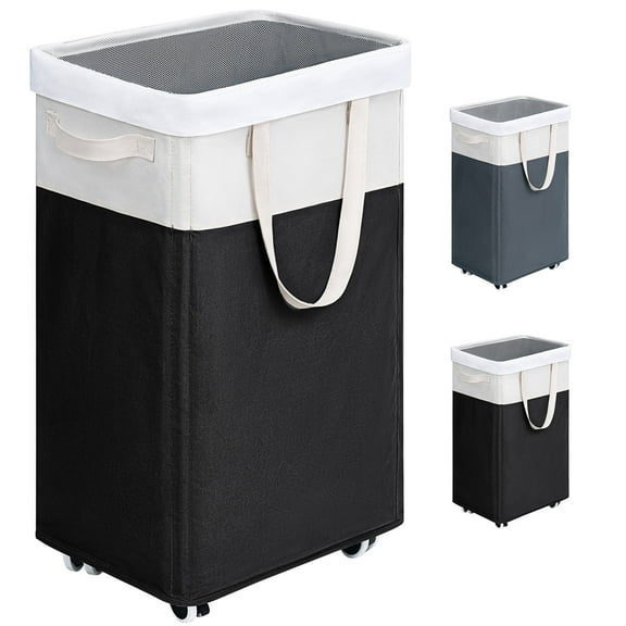 HICHEN Laundry Basket with Wheels, 75L Laundry Hamper for Dirty Clothes, College Dorm Essentials, Clothes Hamper for Livng Room, Black&White