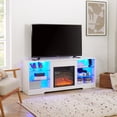 thumbnail image 1 of HICOMILA 58" Electric Fireplace TV Stand with Glass Shelves & LED Lights, Entertainment Center with 18" 3D Fireplace, Power Outlets & USB Ports for TVs up to 65",White, 1 of 7