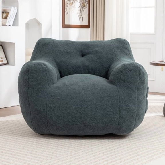 HICOMILA Bean Bag Chair, Soft Teddy Fleece Bean Bag Sofa Chair with Armrests, High-Density Foam Filling, Comfy Oversized Lazy Chair for Living Room, Bedroom, Office