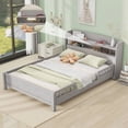 thumbnail image 1 of HICOMILA Full Size Bed with Safety Guardrails and Storage Headboard, Wood Platform Bed Frame with Shelves and Built-in LED Light, Antique Grey, 1 of 9