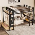 thumbnail image 1 of HICOMILA Full Size Loft Bed with Wardrobe, Metal Loft Bed Frame with Storage Shelves & Pegboard, Space-Saving Black Full-size Loft Bed with 2 Drawers, Black, 1 of 9