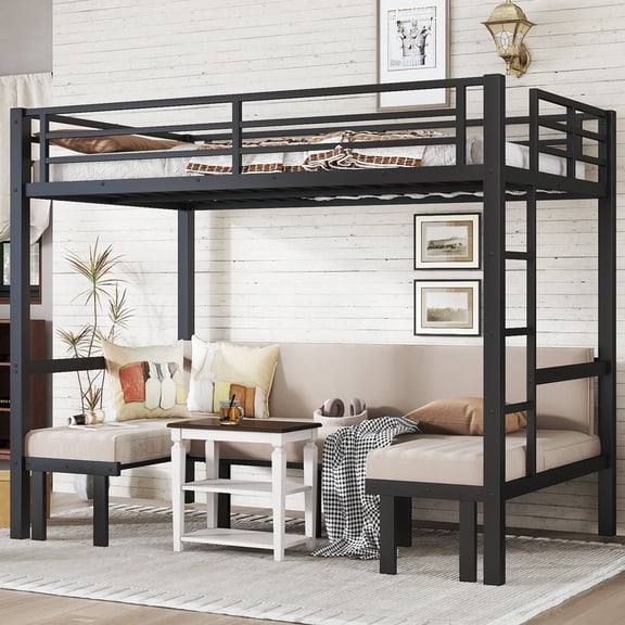 HICOMILA Full over Full Size Pull-out Metal Bunk Bed, Lower Bunk Can Be Pulled Out in Three Sections, Safety Rails, Black