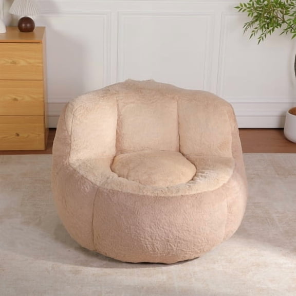 HICOMILA Oversized Bean Bag Chairs, Multicolor Faux Fur Couch Filled with Shredded Sponge, Large Lounger Sofa for Living Room, No Assembly Required, Light Pink