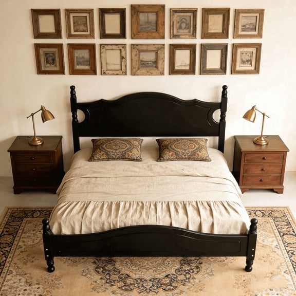 HICOMILA Queen Size Platform Bed Frame, Solid Wood Bed Frame with Wooden Slat Support, Retro Style Queen Bed Frame, No Box Spring Needed, Black