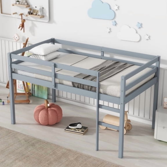 HICOMILA Twin Loft Bed with Ladder - Solid Wood Frame