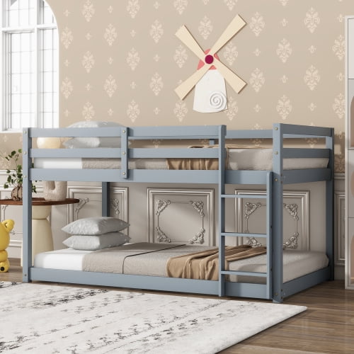 HICOMILA Twin Over Twin Bunk Bed with Ladder - Solid Wood Frame