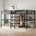 thumbnail image 1 of HICOMILA Twin Size Loft Bed with Desk and Stairs,Metal Double Loft Beds with Wardrobe and USB Outlet, Heavy Duty Loft Bed for 2 with Storage Shelves, Noise Reduced,Woodgrain, 1 of 10