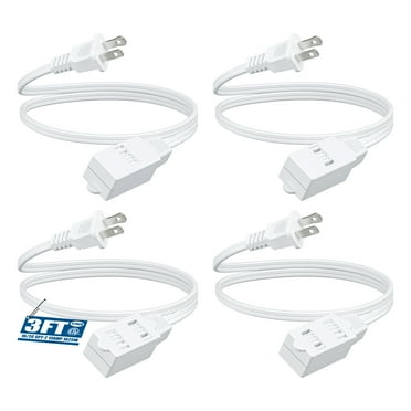 DEWENWILS 4 Pack 3FT Extension Cords for Indoor 2 Prong 3 Outlets with Safety Cover 16 AWG SPT-2 Power Strip Cable ETL Listed