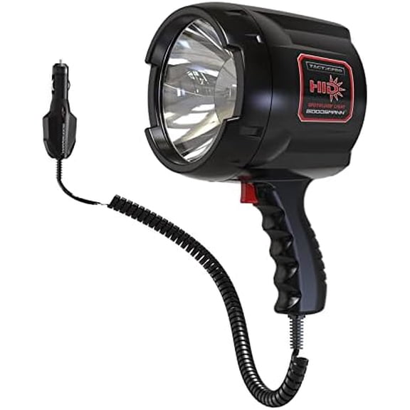 HID Handheld Adjustable Spotlight/Floodlight 2000 Lumen 12V Plug in Spotlights for Boat Marine Corded Spot Light 929 Yards Car Charger Searchlight for Hunting/Camping/Hiking/Garage/Fishing
