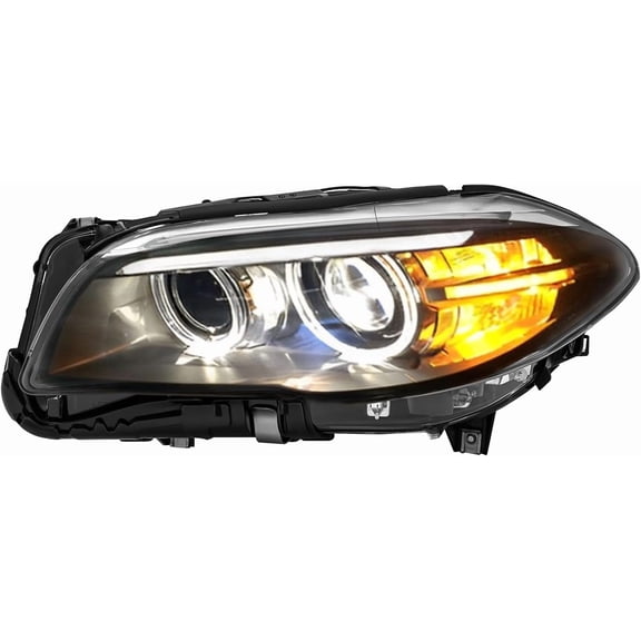 HID Headlight Assembly for 2014-2017 BMW 5 Series F10/F18 | Left Driver Side Front Headlamp | PP+PC+ABS Construction Chrome Housing Replacement