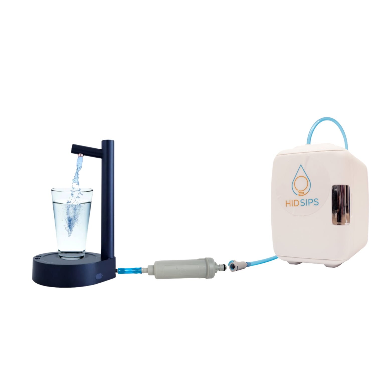 HID SIPS 4L Mini Fridge and Desktop Water Dispenser, Quick Connect attachements Beverage Cooler, 1 HID SIPS Mini fridge, 1 Beverage Storage Container, 1 Replacable 200 Gallon Water Filter