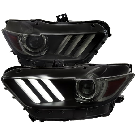 HID/Xenon Switchback Sequential LED Turn Signal Projector Headlights (Matte Black Housing/Smoke Lens) Made for and Compatible with 2015-2017 Ford Mustang
