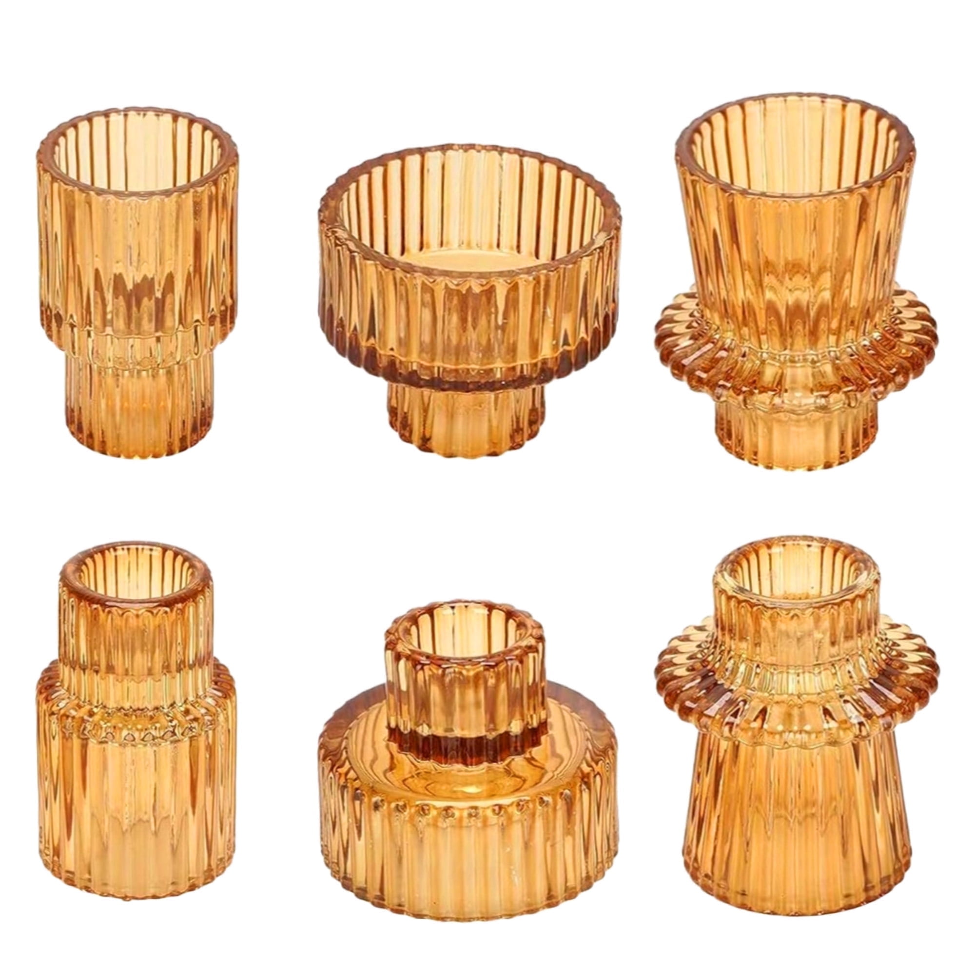 HIDAWN 6 Pcs Amber Glass Candlestick Holders Tealight Candle Holders