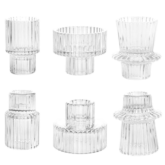 HIDAWN 6 Pcs Clear Glass Candlestick Holders Tealight Candle Holders, Votive Candle Taper Candle Holder