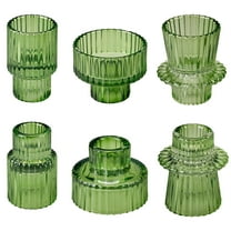 HIDAWN 6 Pcs Green Glass Candlestick Holders Tealight Candle Holders, Votive Candle Taper Candle Holder