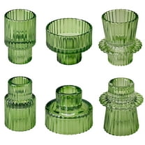 HIDAWN 6 Pcs Green Glass Candlestick Holders Tealight Candle Holders, Votive Candle Taper Candle Holder
