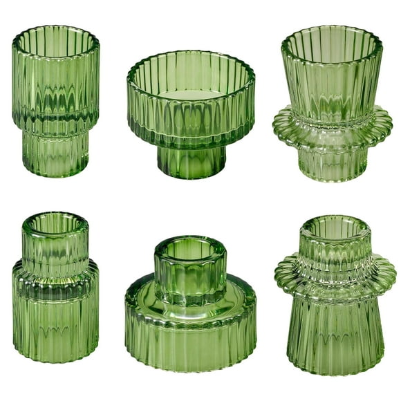 HIDAWN 6 Pcs Green Glass Candlestick Holders Tealight Candle Holders, Votive Candle Taper Candle Holder