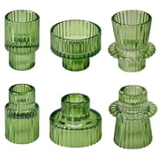 HIDAWN 6 Pcs Green Glass Candlestick Holders Tealight Candle Holders, Votive Candle Taper Candle Holder
