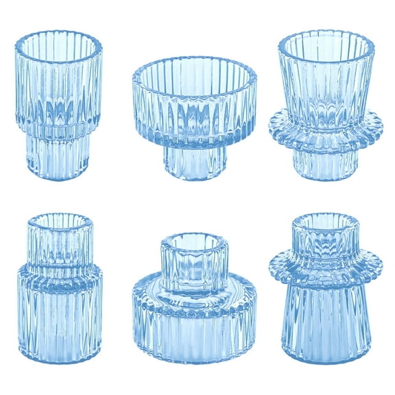 HIDAWN 6 Pcs Light Blue Glass Candlestick Holders Tealight Candle Holders, Votive Candle Taper Candle Holder