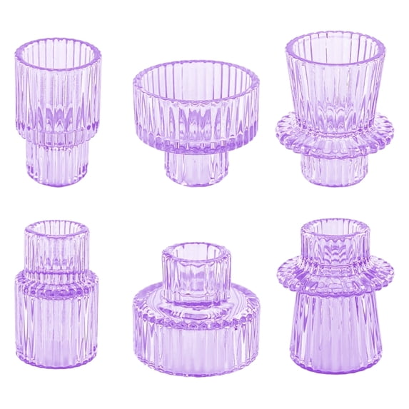 HIDAWN 6 Pcs Light Purple Glass Candlestick Holders Tealight Candle Holders, Votive Candle Taper Candle Holder