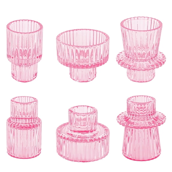 HIDAWN 6 Pcs Pink Glass Candlestick Holders Tealight Candle Holders, Votive Candle Taper Candle Holder