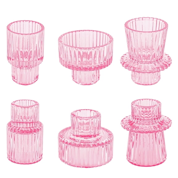 HIDAWN 6 Pcs Pink Glass Candlestick Holders Tealight Candle Holders, Votive Candle Taper Candle Holder