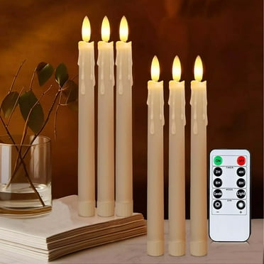 HIDAWN 6Pack Flameless Taper Candles with Remote Timer, 9.84'' LED Fake Electric Candlesticks,Battery Operated Dripless 3D Flickering Flame Window Candles,Ivory