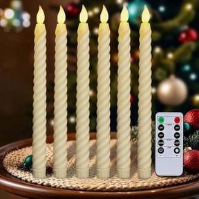 HIDAWN 6Pack Twisted Flameless Taper Candles with Remote Timer,10.04'' Dripless LED Electric Candlesticks,Battery Operated 3D Flame Wick Flickering Fake Window Candles-Ivory