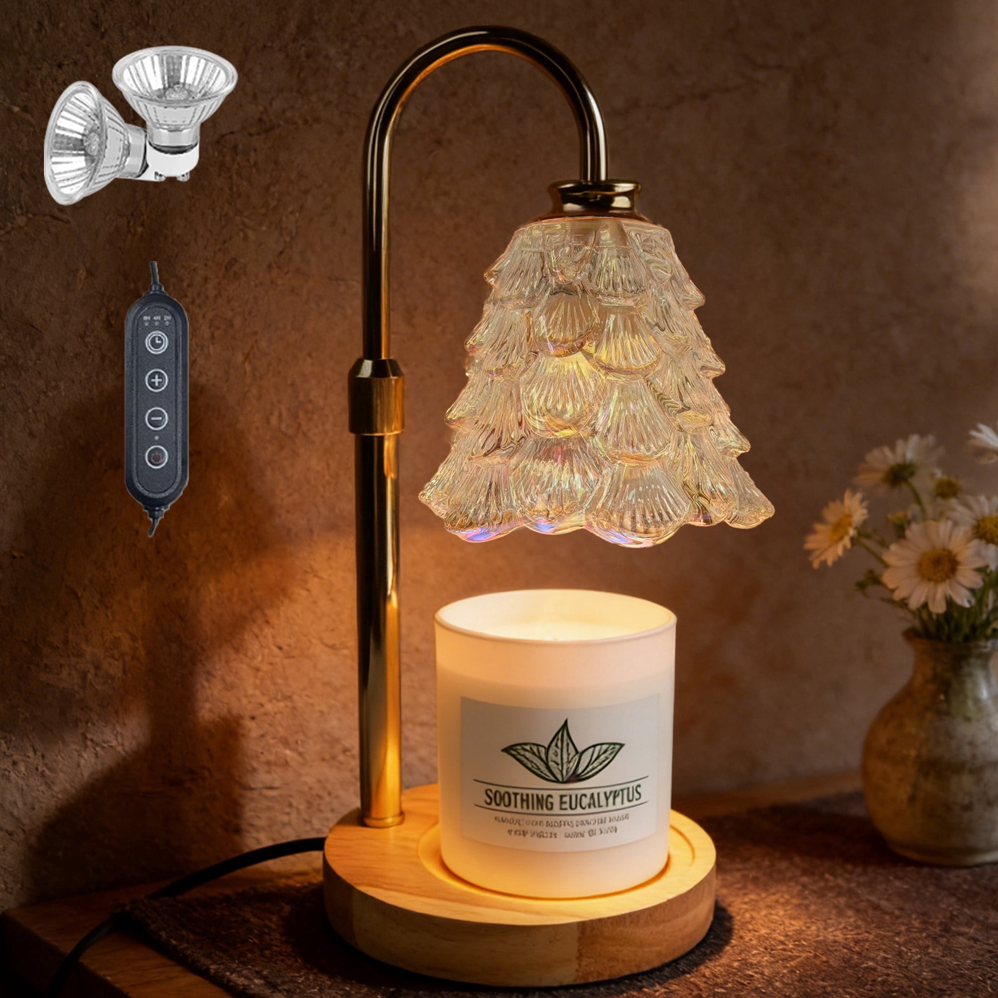 HIDAWN Candle Warmer Lamp with Timer Dimmable,Adjustable Height,Electric Flameless Wax Melter  for Jar Candles with 2 Bulbs for Women Mom, House Warming Gifts N