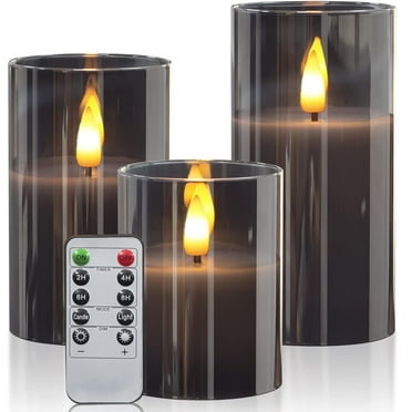 HIDAWN Flameless Candles Flickering with Remote and Timer,3D Wick Acrylic Electric Fake Candles, Battery Operated LED Pillar Candle-Gray 4''x5''x6''