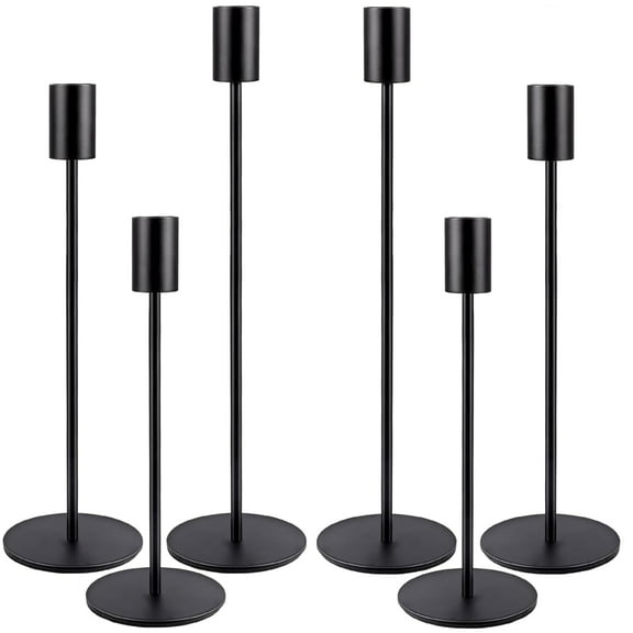 HIDAWN Matte Black Taper Candle Holders, 6 Pack Metal Candlestick Holders for Wedding, Dinning, Party