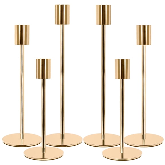 HIDAWN Metal Gold Taper Candle Holders, 6 Pack Candlestick Holders Set for Wedding, Dinning, Party