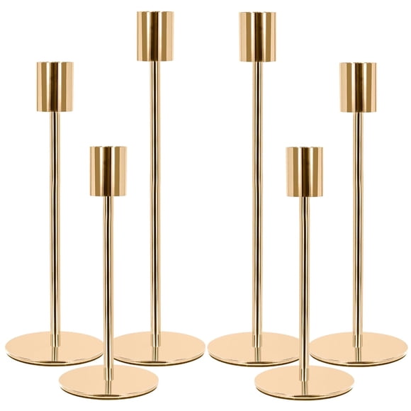 HIDAWN Metal Gold Taper Candle Holders, 6 Pack Candlestick Holders Set for Wedding, Dinning, Party