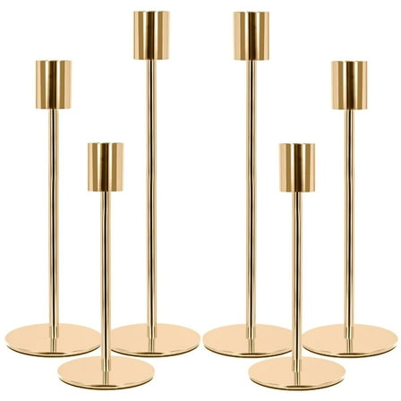 HIDAWN Metal Gold Taper Candle Holders, 6 Pack Candlestick Holders Set for Wedding, Dinning, Party